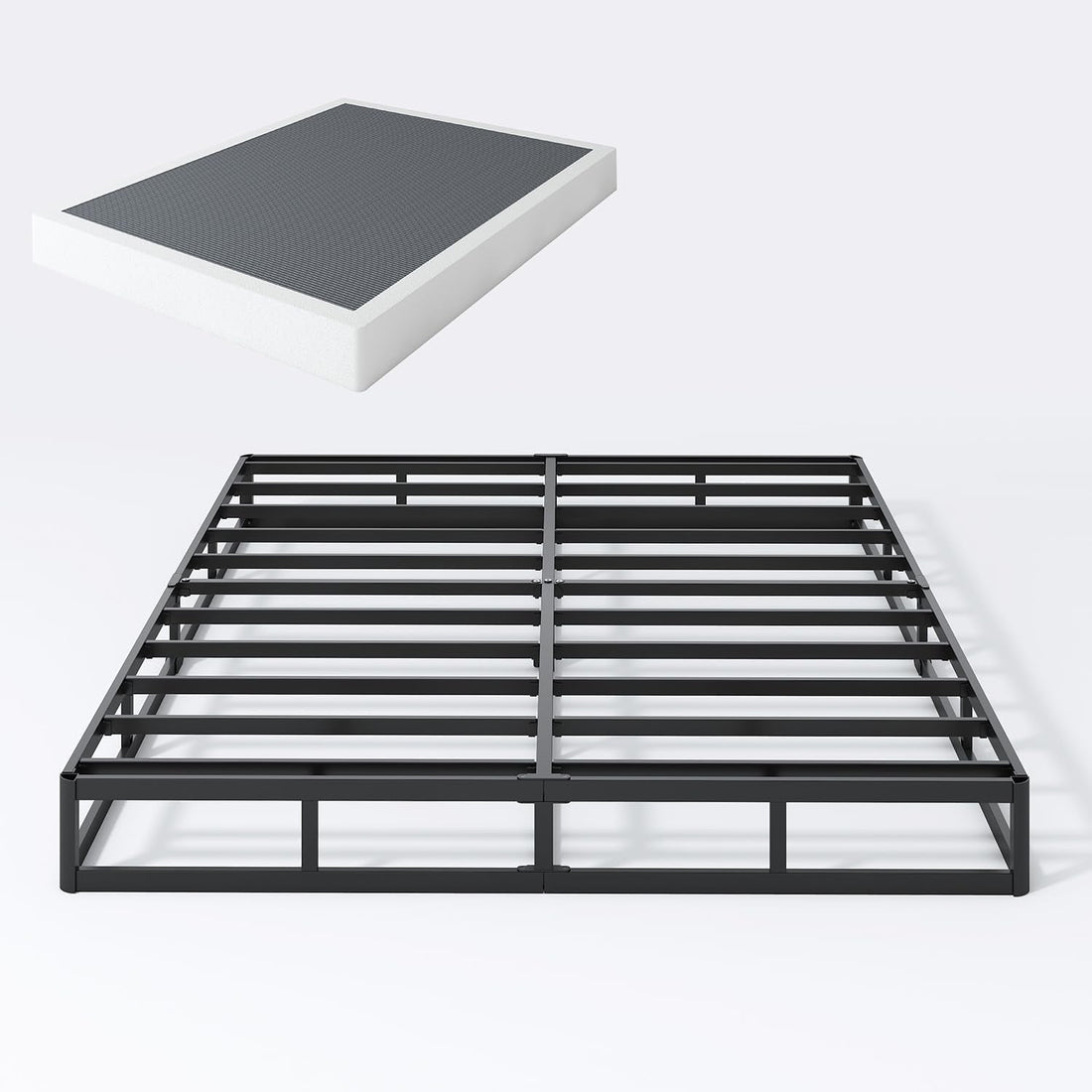 Black low profile queen box spring rated to 3000 lbs