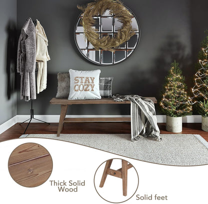 47" Farmhouse Wood Bench, Dining Room Bench, Entryway Bench for Living Dining Room, Solid Wood, Easy to Assemble, Brown