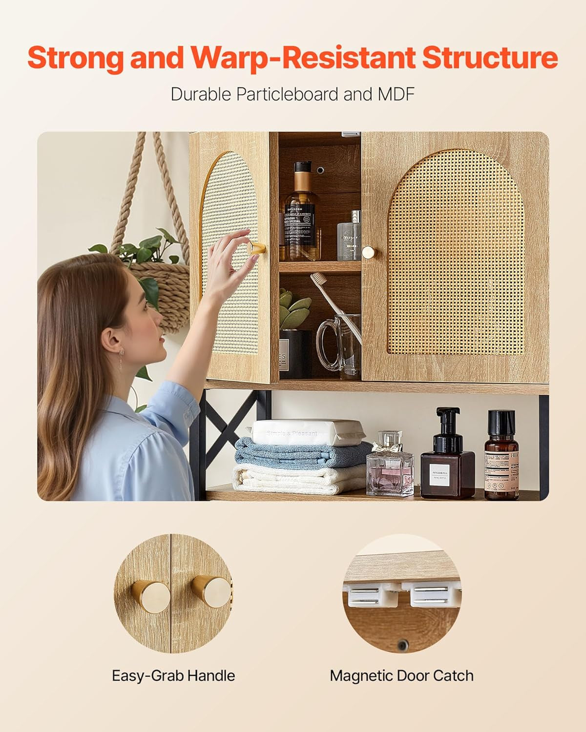 Bathroom Wall Cabinet, with 2 Doors and Adjustable Shelf, over the Toilet Storage Medicine Cabinet Wall Mounted, Hanging Organizer with Shelves & Open Partition for Laundry Room Kitchen Restroom