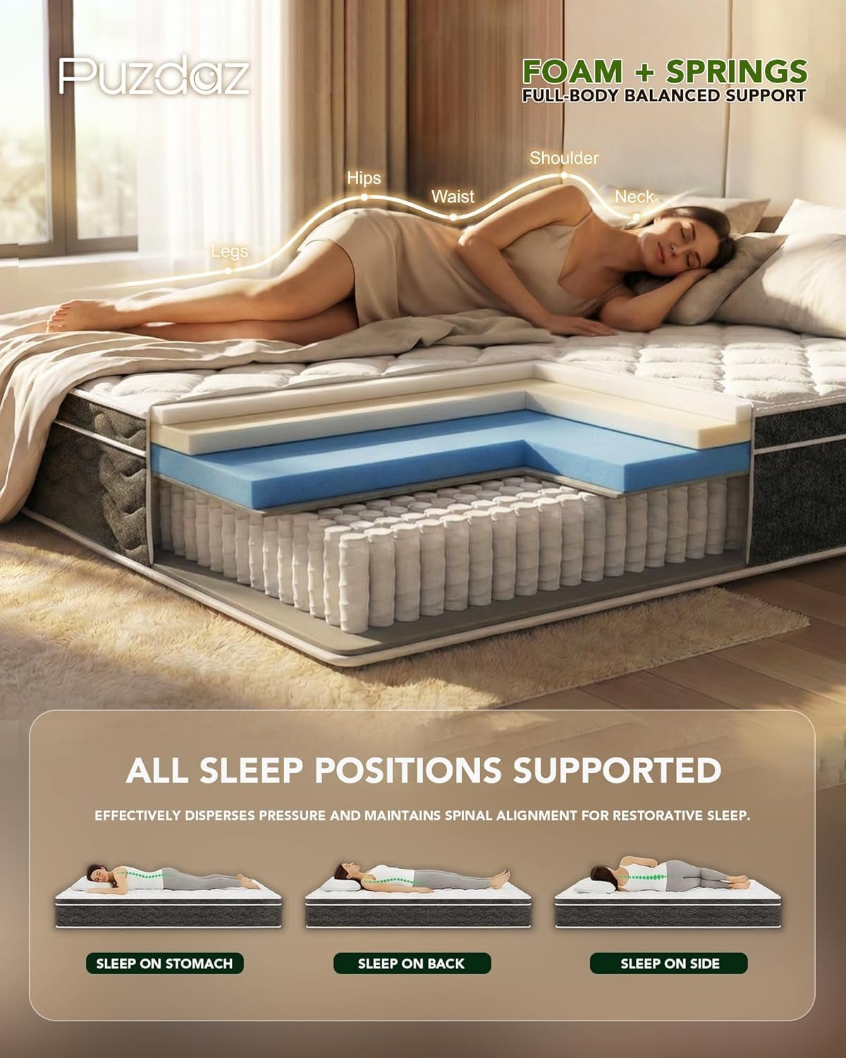 Queen Mattress 12 Inch Hybrid Mattress Queen Size - Memory Foam & Individually Pocket Coils Springs, Pressure Relief, Motion Isolation, Edge Support, Certipur-Us Certified, Medium Firm