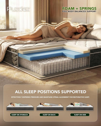 Queen Mattress 12 Inch Hybrid Mattress Queen Size - Memory Foam & Individually Pocket Coils Springs, Pressure Relief, Motion Isolation, Edge Support, Certipur-Us Certified, Medium Firm