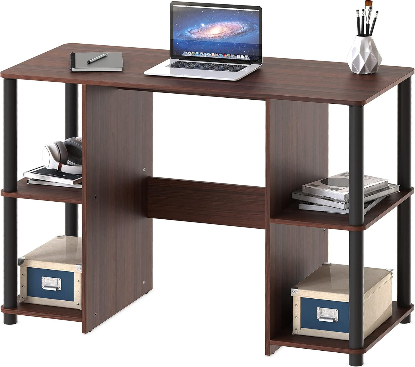 38-Inch Home Office Wood Desk with Double Sided Shelves, Cherry
