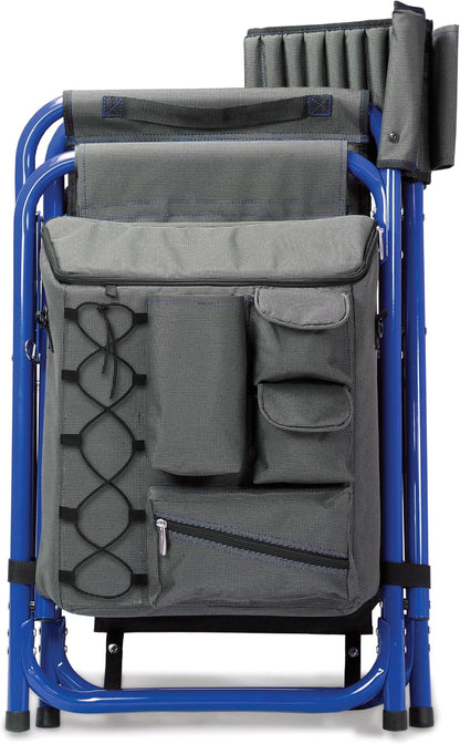 Fusion Camping Chair with Side Table and Soft Cooler, Outdoor Foldable Padded Camping Chairs with Cup Holder for Lawn, Beach, & Sports Use for Adults, (Dark Gray Blue Accents)