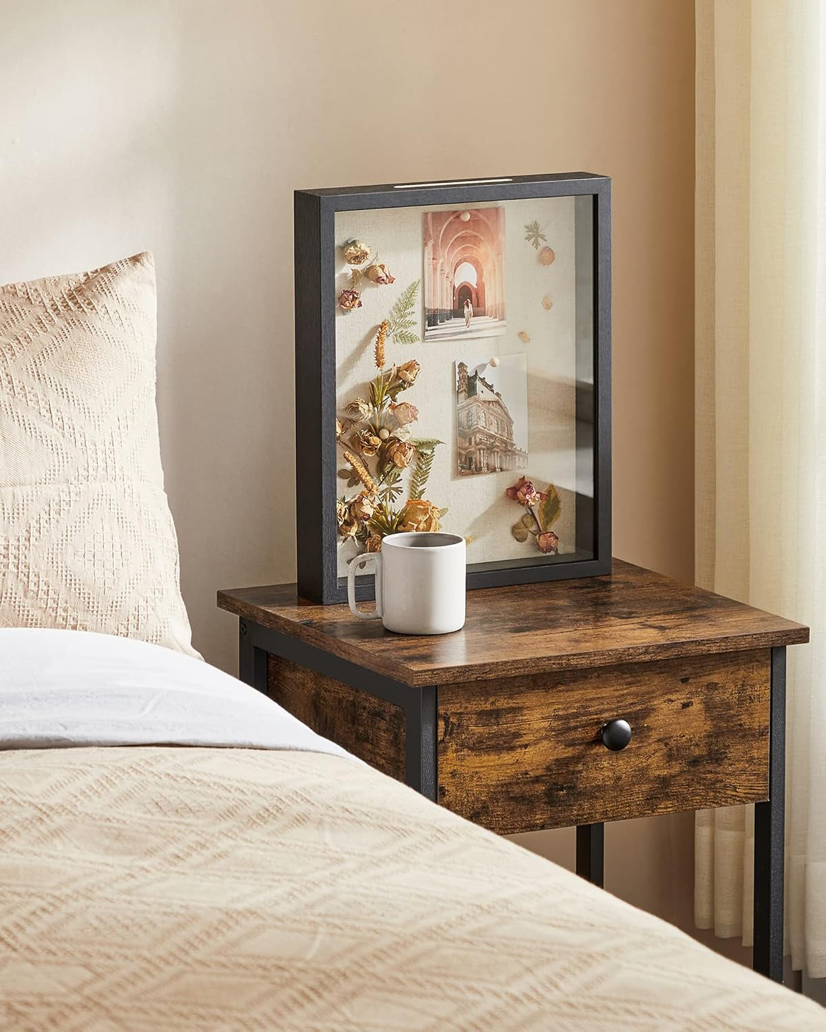 11X14 Shadow Box Frame, Deep Box Frame with Top Slot and Push Pins, Wood Picture Display Case for Savings, Linen Fabric Backing for DIY Craft, Glass Front, Black, Gift URPF009B01