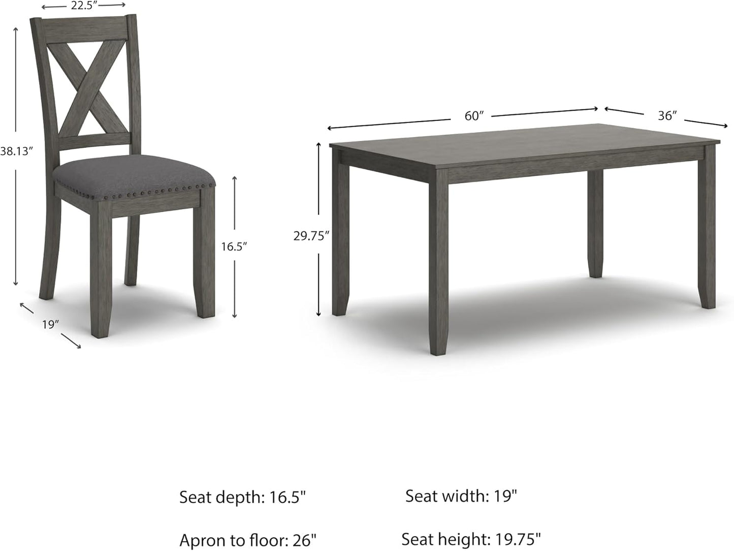 Caitbrook Rustic 7 Piece Dining Set, Include Table and 6 Chairs, Gray