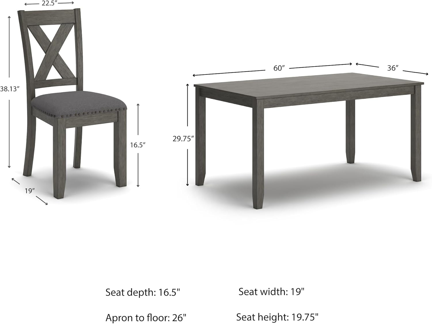 Caitbrook Rustic 7 Piece Dining Set, Include Table and 6 Chairs, Gray