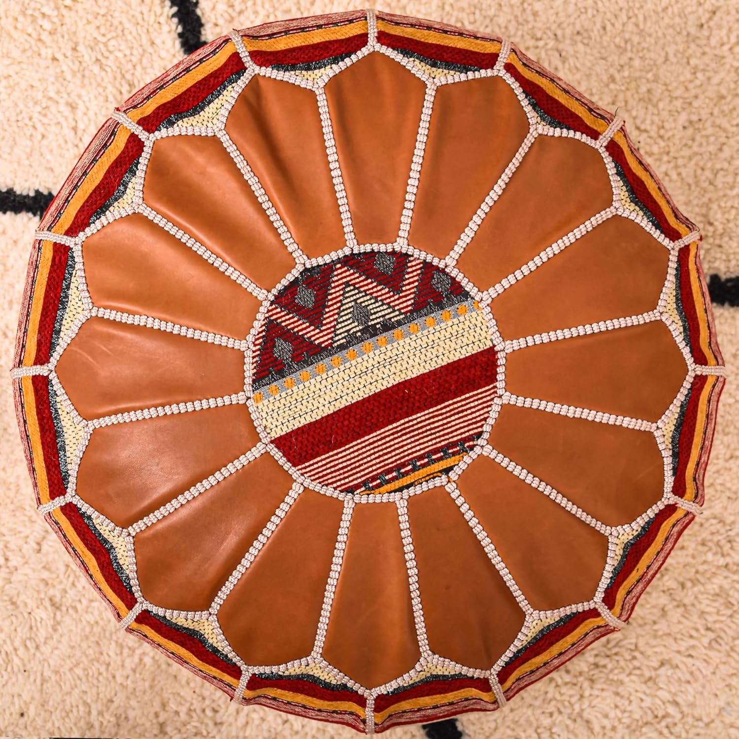 Bohemian Unstuffed Moroccan Pouf Ottoman, round Ottoman Foot Rest, Handmade Bean Bag with Large Storage - Cover Floor Chair for Living Room, Bedroom - Ideal as Wedding Gifts