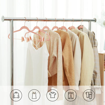 24 Pack Pants Hangers, 16.7 Inch Coat Hangers with Rose Gold Colored Movable Clips, Heavy-Duty, Non-Slip, Space-Saving, for Pants, Skirts, Dresses, Light Pink UCRF14PK24