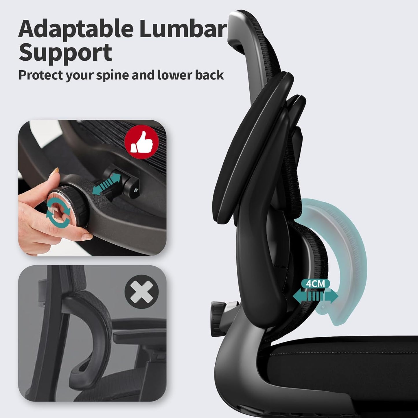 Office Chair - Ergonomic Desk Chair with Adjustable Lumbar Support, Mesh Computer Chair, Executive Chairs for Home Office Comfortable Lumbar Support (Black)