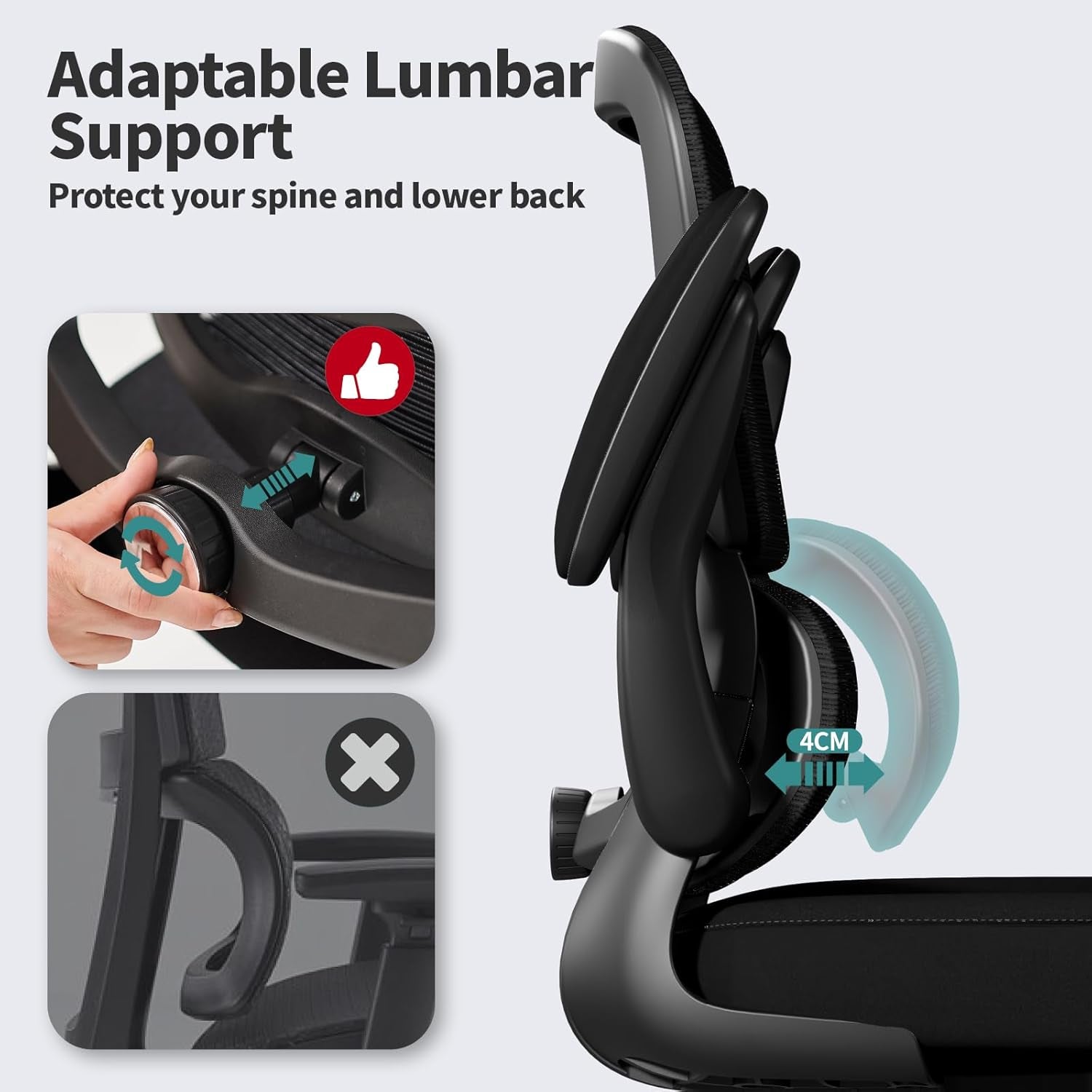 Office Chair - Ergonomic Desk Chair with Adjustable Lumbar Support, Mesh Computer Chair, Executive Chairs for Home Office Comfortable Lumbar Support (Black)