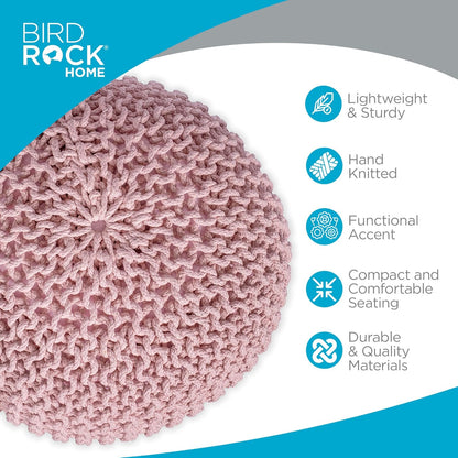 round Pouf Ottoman | Cotton Braided Foot Stool with Bean Bag Filling | Boho Foot Rest for Living Room & Bedroom | Compact & Comfortable Seating, Lightweight & Soft | Dusty Rose