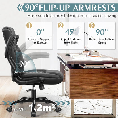Leather Office Chair, PU Home Computer Desk Chairs with Ergonomic Back Support, 360°Swivel Free, Small Gaming Chair with Wheels and Adjustable Armrests, for Short People Use