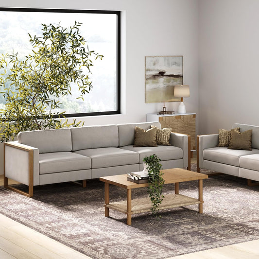 Madison Modern Modular L-Shaped Sectional Sofa with Cushion, Upholstered 5-Seat Corner Sofa or Couch with Solid Wood Legs, Sand/Light Brown
