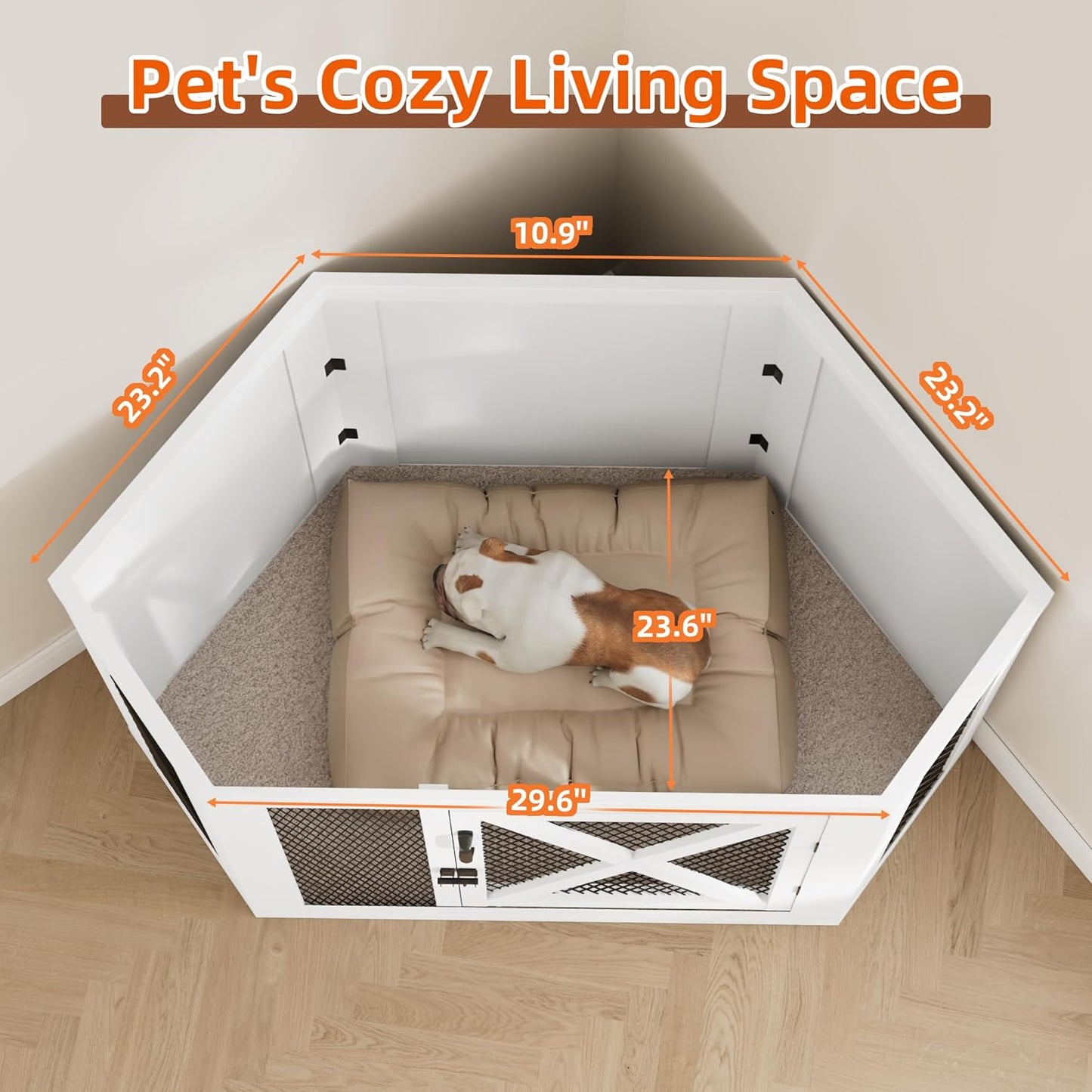 Corner Dog Crate Furniture, Wooden Dog Kennel End Table with Mesh, Cage/House for Small Medium Large Dog, Decorative Pet Crate Indoor Use