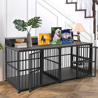 Dog Crate Furniture, 40" Dog Kennel Indoor Foldable, Sturdy Wooden Dog Crate End Table Easy Assembly with Side Doors for Large and Medium Dog