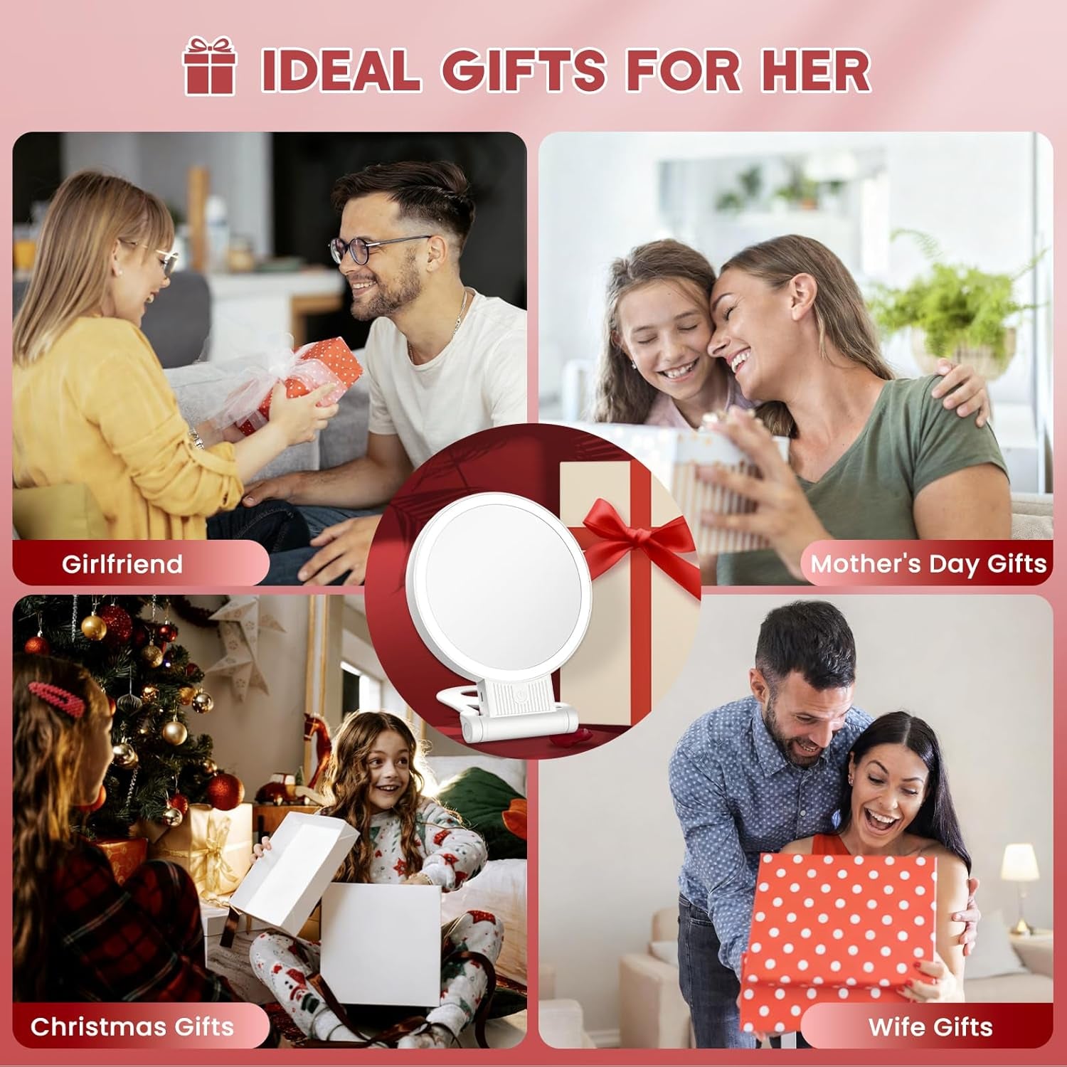 1X/30X Magnifying Mirror with Light and Adjustable Brightness, Makeup Mirror with 360° Rotation Adjustable Folding Handle, Portable Rechargeable Double Sided Mirrors, Foldable Vanity Mirror (White)