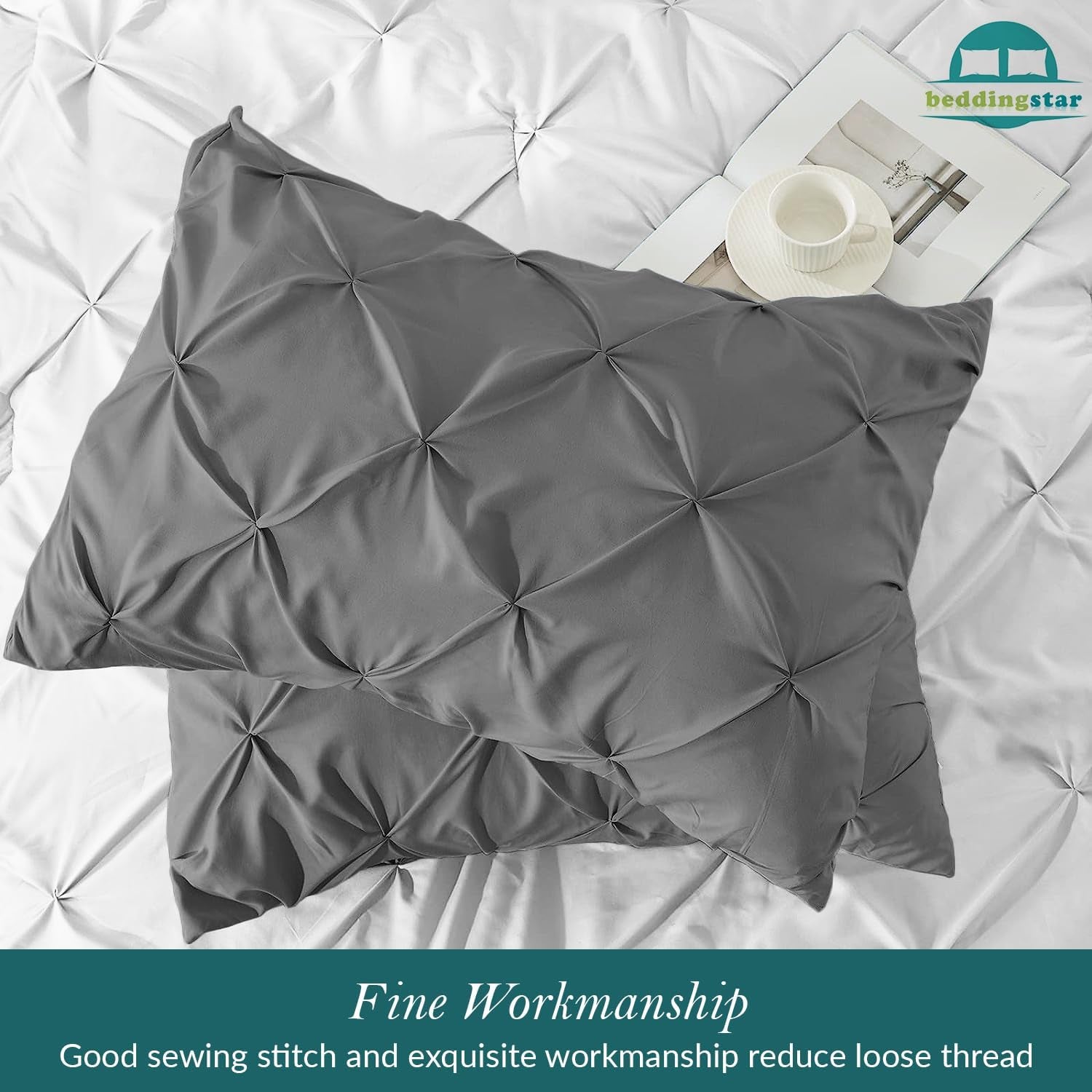 King Pillow Shams Set of 2 Pinch Pleated Dark Grey Pillow Shams King Size 20X36 Pillow Covers 100% Egyptian Cotton 600 TC Soft Skin Friendly Cushion Cover Cases Pinch Decorative Pillow Shams for Bed