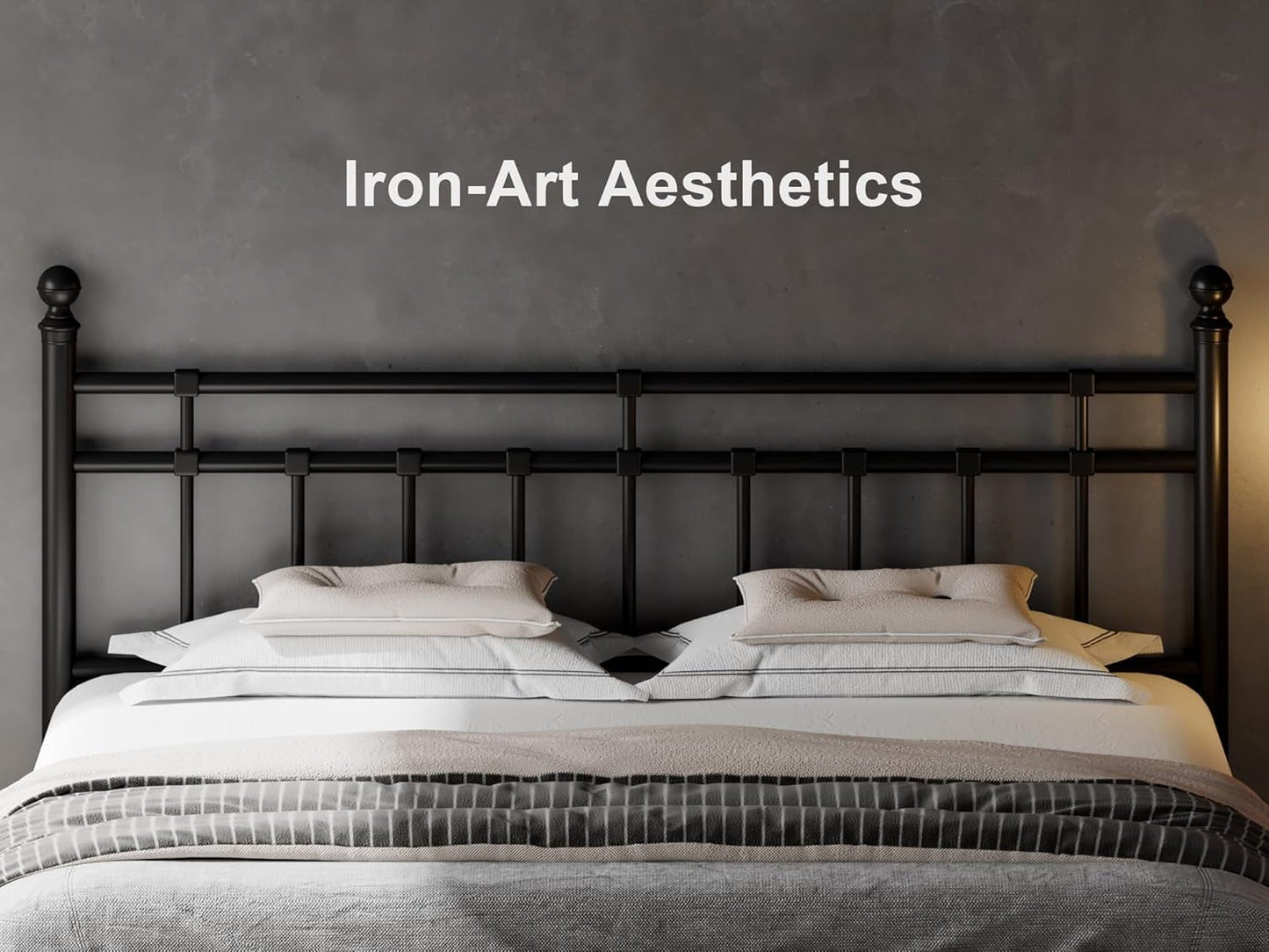 King Size Metal Platform Bed Frame with Victorian Classic Iron-Art Headboard & Footboard, Steel Slats Support, 12" under Bed Storage, No Box Spring Needed, Easy Assembly, Noise-Free, Black