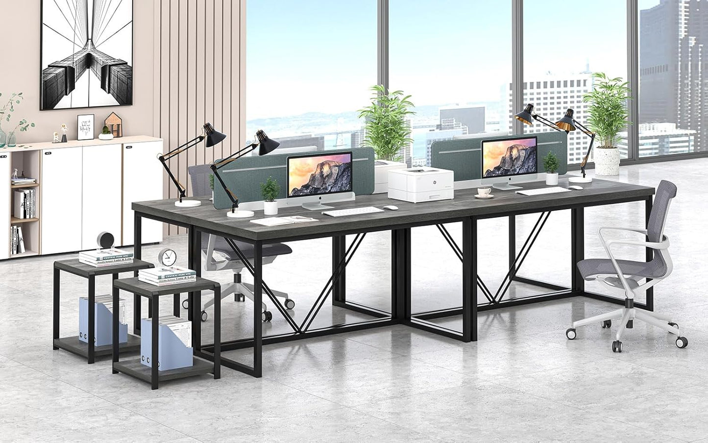 Modern Home Office Desk, Wood and Metal Computer Desk, Industrial Writing Study Gaming Table for Living Room Bedroom, Rustic Grey, 53 Inch