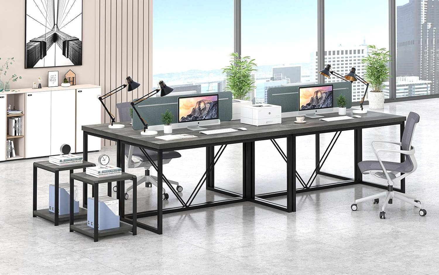 Modern Home Office Desk, Wood and Metal Computer Desk, Industrial Writing Study Gaming Table for Living Room Bedroom, Rustic Grey, 53 Inch