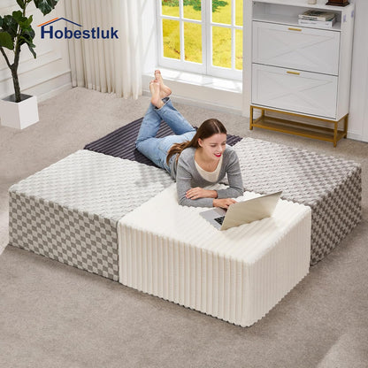 Rectangle Ottoman Memory Foam Footrest for Couch with Removable Cover Large Floor Seating for Adults Ottoman Coffee Table for Living Room, Bedroom or Office (Strip Grey, Footrest)