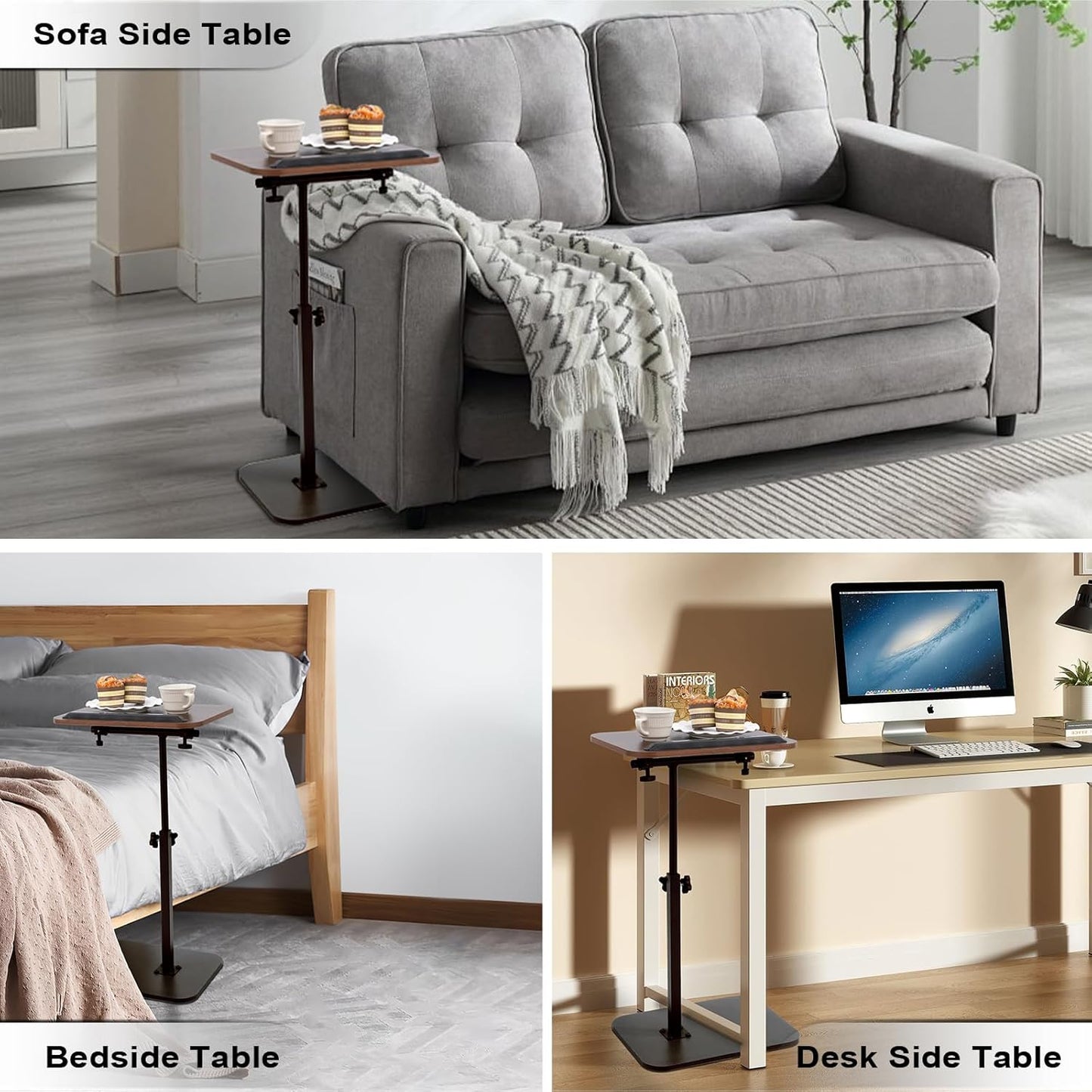 Sofa Tray Table - Folding Swivel Laptop Desk for Couch, Bed, Recliner, Portable Multi-Angle Armrest Tray (15.7"X11.8") 360° Rotating Height Adjustable