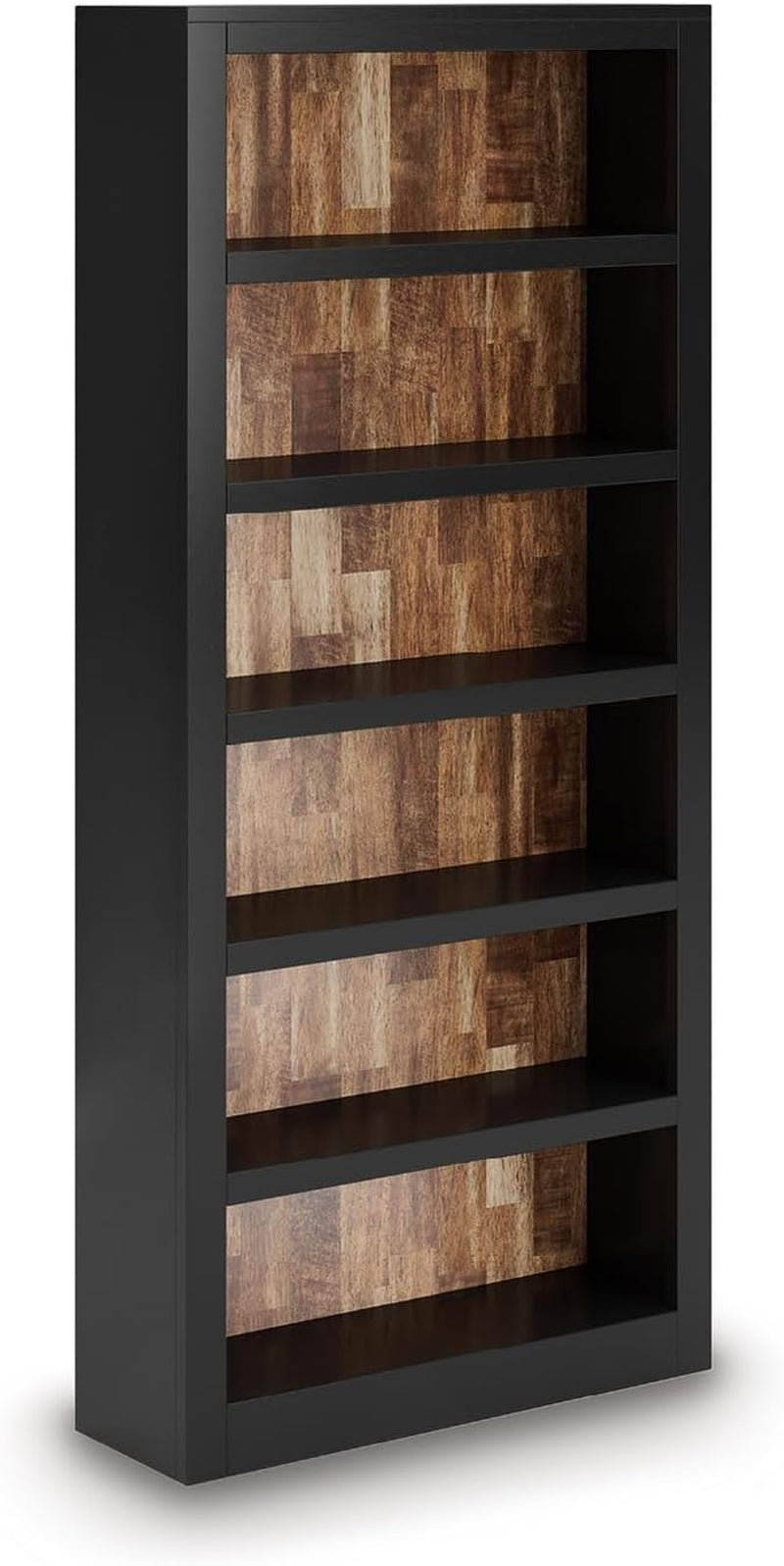 Wildenauer Farmhouse 75" Bookcase with 2 Fixed Shelves and 4 Adjustable Shelves, Black & Light Brown