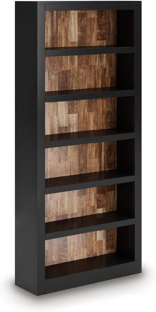 Wildenauer Farmhouse 75" Bookcase with 2 Fixed Shelves and 4 Adjustable Shelves, Black & Light Brown