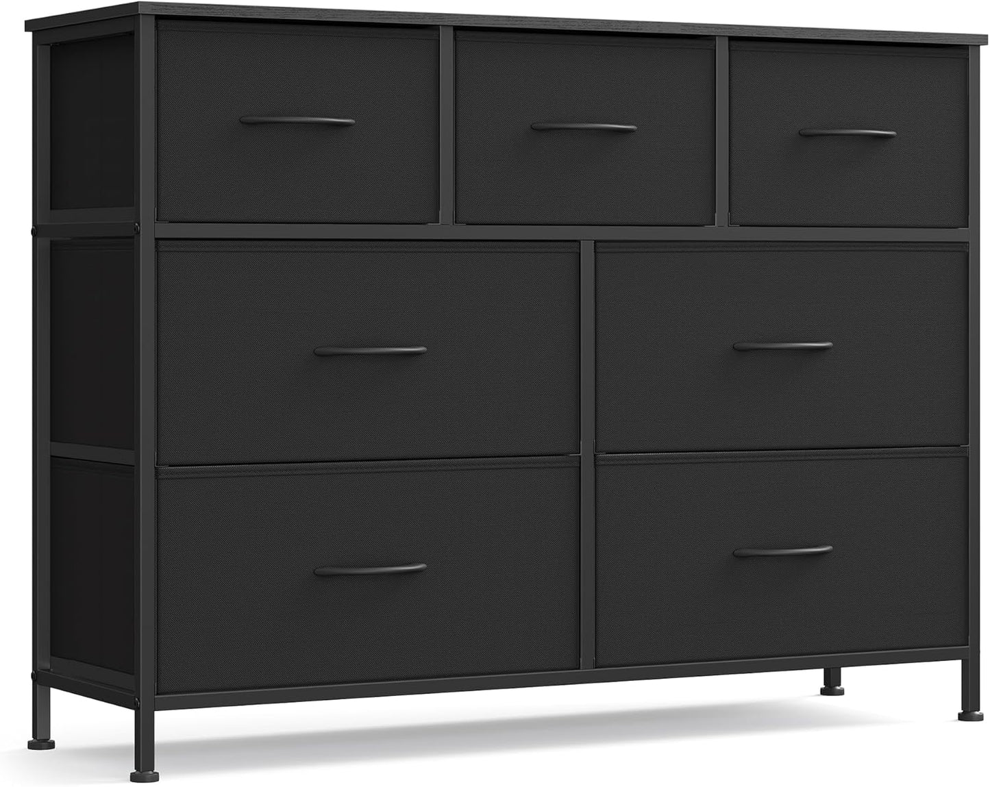 Dresser for Bedroom, Chest of Drawers, TV Stand, Steel, MDF, 5 Non-Woven Fabric Drawers, Storage Organizer Unit, Closet, Entryway, Ink Black and Ebony Black ULGS322B01S