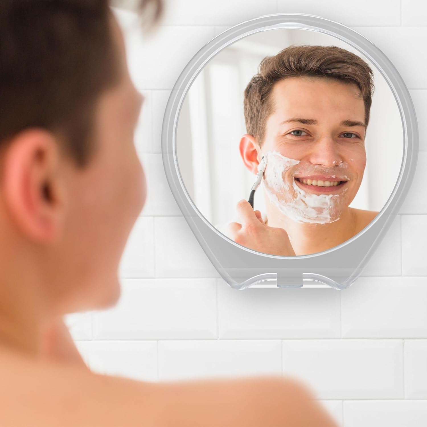 Fogless Shower Mirror with Suction Mount & Swivel – Anti-Fog Acrylic Bathroom Mirror for Shaving – Built-In Razor Holder, Easy Install, Home Shower Accessory (White)