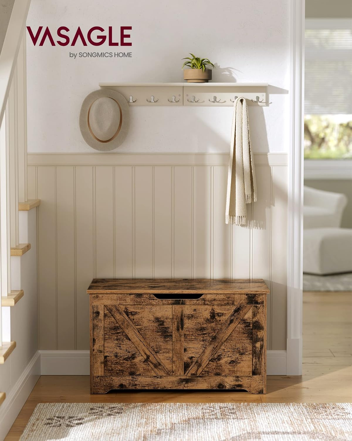 Storage Chest, Storage Trunk with 2 Safety Hinges, Storage Bench, Shoe Bench, Farmhouse Style, 15.7 X 31.5 X 18.1 Inches, for Entryway, Bedroom, Living Room, Cloud White ULSB062T14