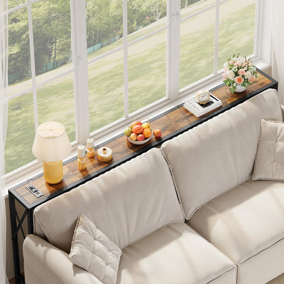 70 in Skinny Sofa Table behind Couch, Console Table with Oulets & USB Ports for Hallway, Entryway,Living Room, Bedroom, Rustic Brown