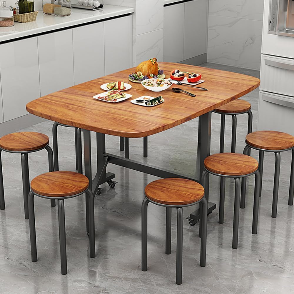 Multifunction Table Drop Leaf Dining Table - 47" Wooden Foldable Kitchen Table with 6 Wheels (Brown)