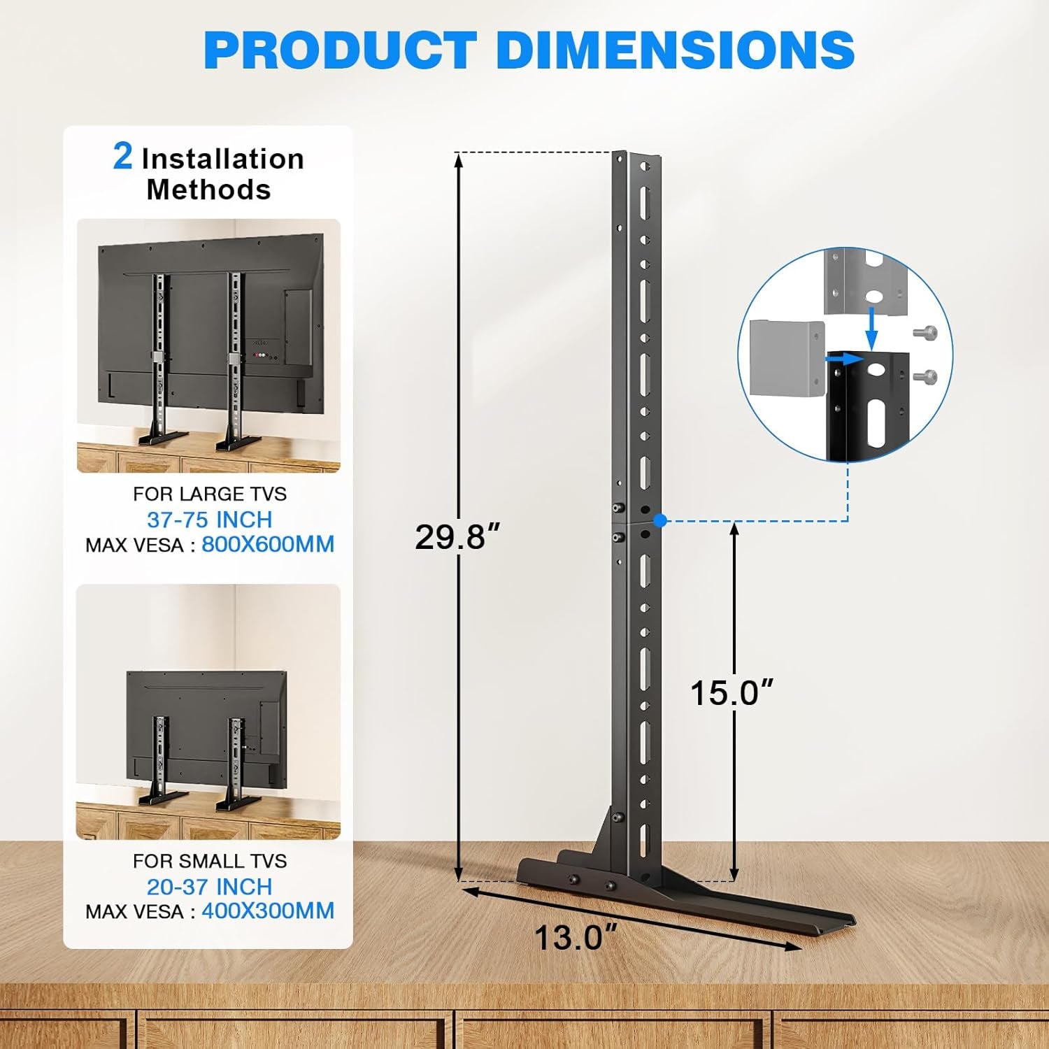 Universal TV Stand for 20-75 Inch Flat Curved Tvs, Height Adjustable Table Top TV Stand, TV Feet with Cable Management,Steel Replacement TV Legs Holds up to 110 Lbs, Max VESA 800X600Mm, Black