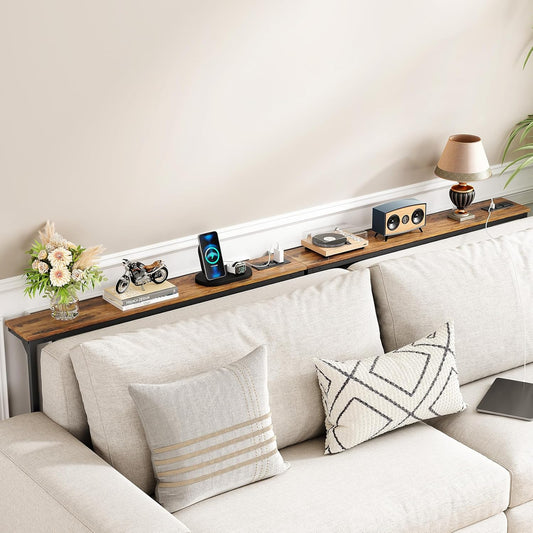 2-Pack Narrow Console Table with Adjustable Height (25"-33") & 2 Power Outlets, Skinny behind Couch Table, 78.8" Long X 5.9" Wide Sofa Side Table for Living Room, Rustic Brown | 2-Pack, behind Sofa Couch