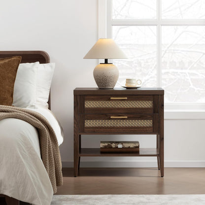 Night Stand Set 2 - Large Nightstands Sets of 2 with Drawers and Shelf, Rustic Bedside Table for Bedroom, Mid Century Modern Nightstand, 25.7" Tall Side End Table (Espresso Walnut, 2 Pieces)