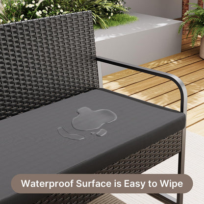 Black Wicker Furniture with Glass Coffee Table, 4 Piece Patio Furniture Set, Outdoor Rattan Conversation Set, for Backyard, Poolside, Porch, Lawn, Cushion-Black