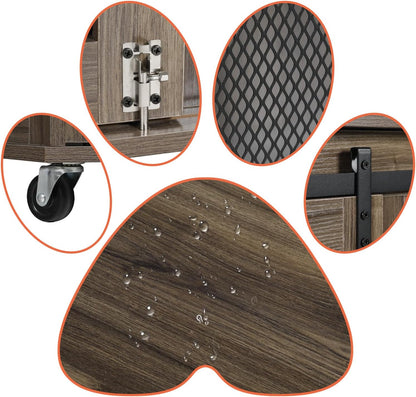 47 Inch XL Dog Crate Furniture, Wooden Heavy Duty Dog Kennel Indoor, Decorative Dog Cage Table for Extra Large Dogs, with Sliding Doors, Wheels and Flip-Top Plate