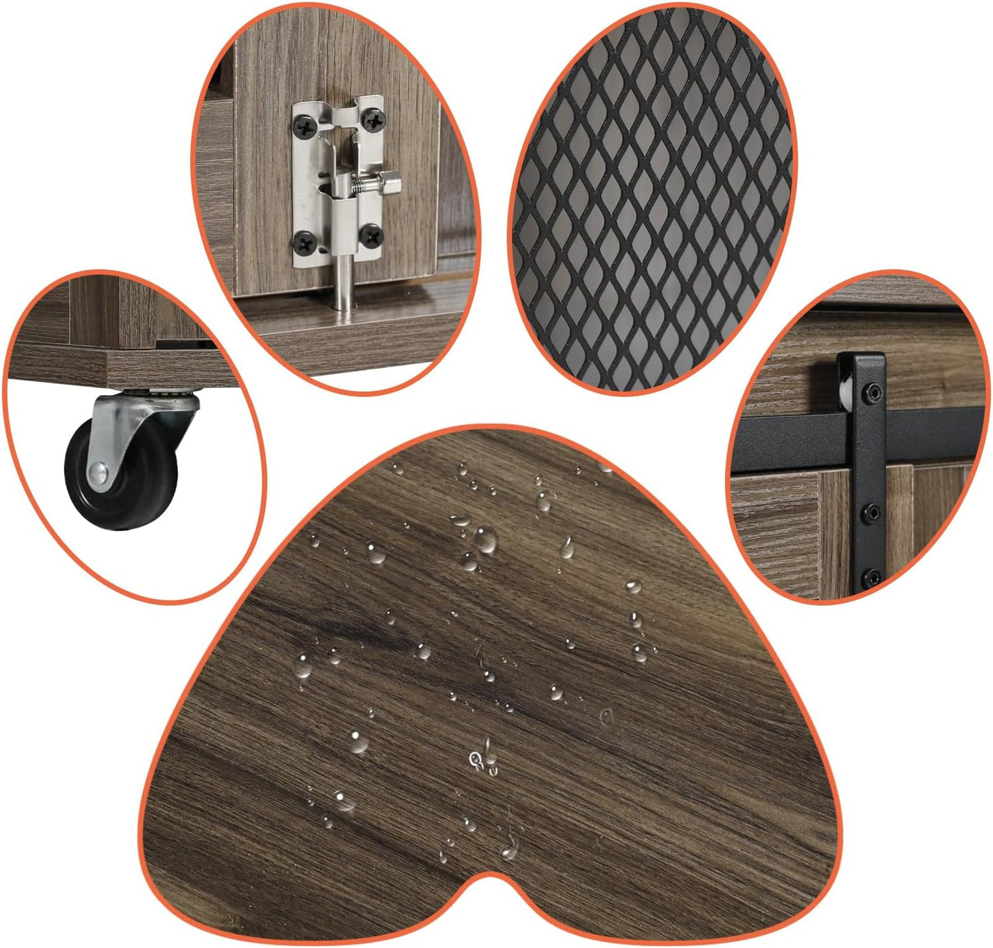 47 Inch Large Dog Crate Furniture, Wooden Heavy Duty XL Dog Kennel Indoor, Decorative Dog Cage Table for Large Dogs, with Sliding Doors, Wheels and Flip-Top Plate, Rustic Brown