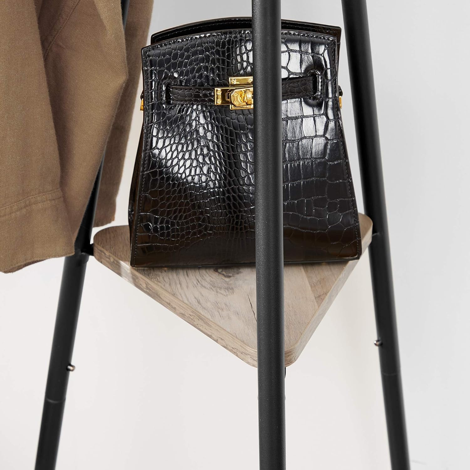 Coat Rack Freestanding, Coat Hanger Stand, Hall Tree with 2 Shelves, for Clothes, Hat, Bag, Industrial Style, Hazelnut Brown and Black URCR016B01