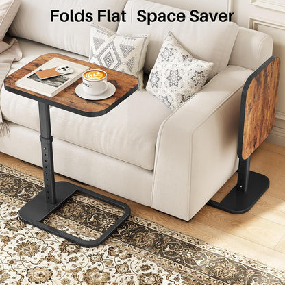 TV Tray Table, Adjustable Height & Flip-Top & Rounded Metal Corners, Snack Table for Couch, Sofa, Bed, Chair, Living Room, C Shaped End Side Table for Eating, Dinner or Laptop, Small Spaces