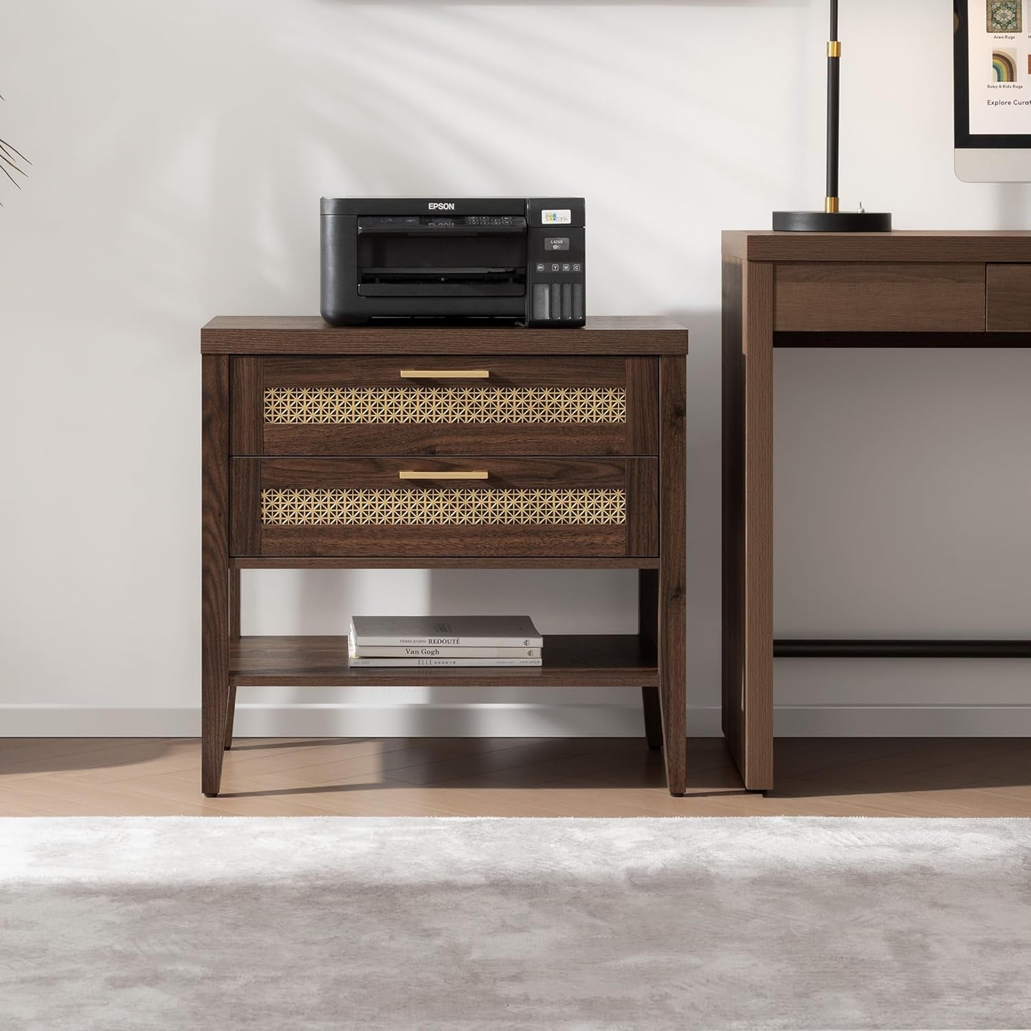 Night Stand Set 2 - Large Nightstands Sets of 2 with Drawers and Shelf, Rustic Bedside Table for Bedroom, Mid Century Modern Nightstand, 25.7" Tall Side End Table (Espresso Walnut, 2 Pieces)