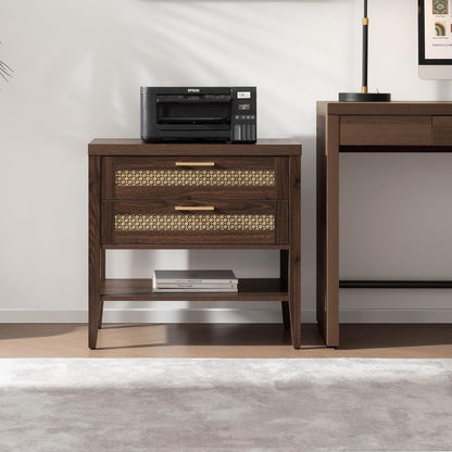Night Stand Set 2 - Large Nightstands Sets of 2 with Drawers and Shelf, Rustic Bedside Table for Bedroom, Mid Century Modern Nightstand, 25.7" Tall Side End Table (Espresso Walnut, 2 Pieces)