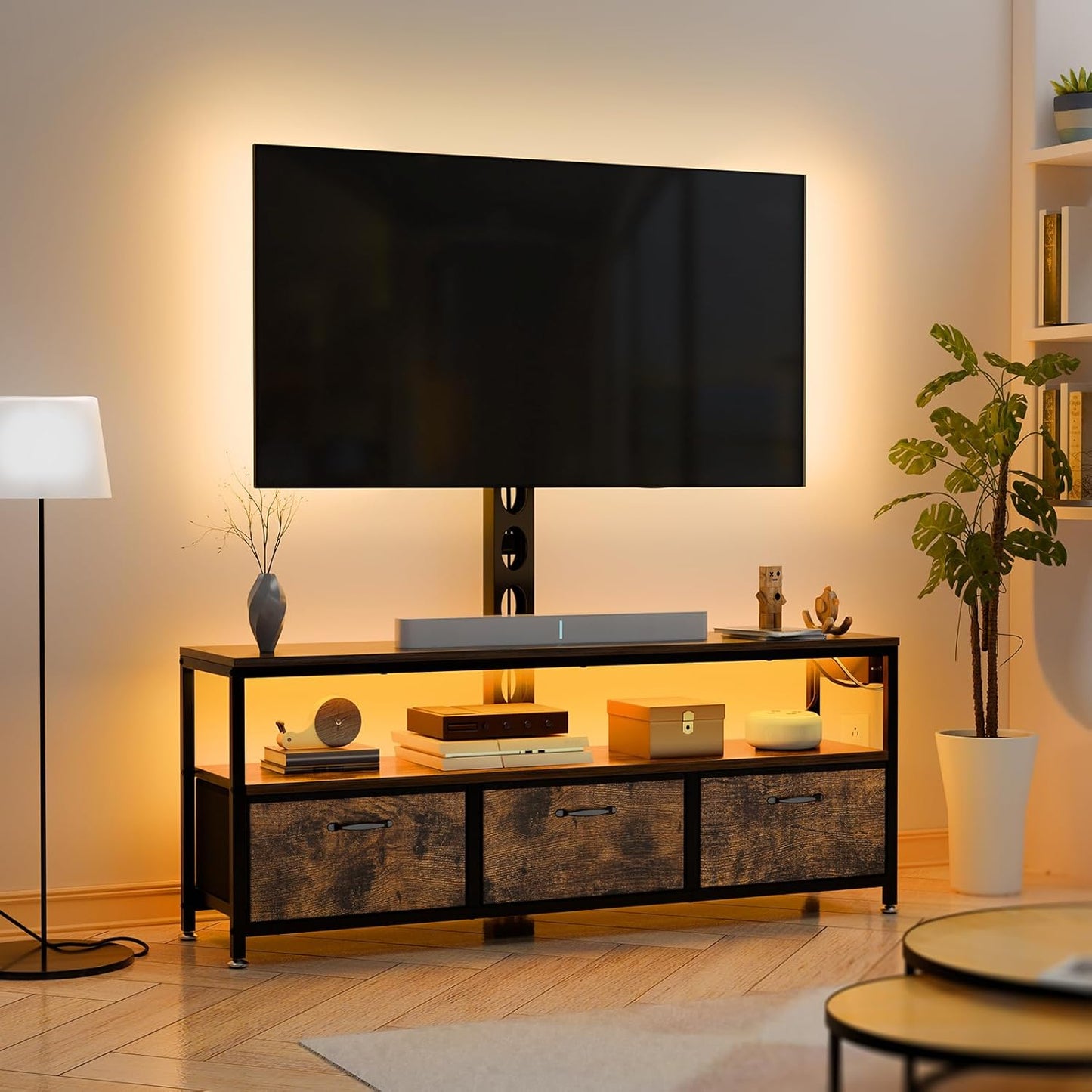 TV Stand with Mount and Power Outlet, TV Stand with Drawers Storage for Living Room Bedroom, LED Entertainment Center for 45/55/60/65 Inch, Height Adjustable Media Console, Rustic