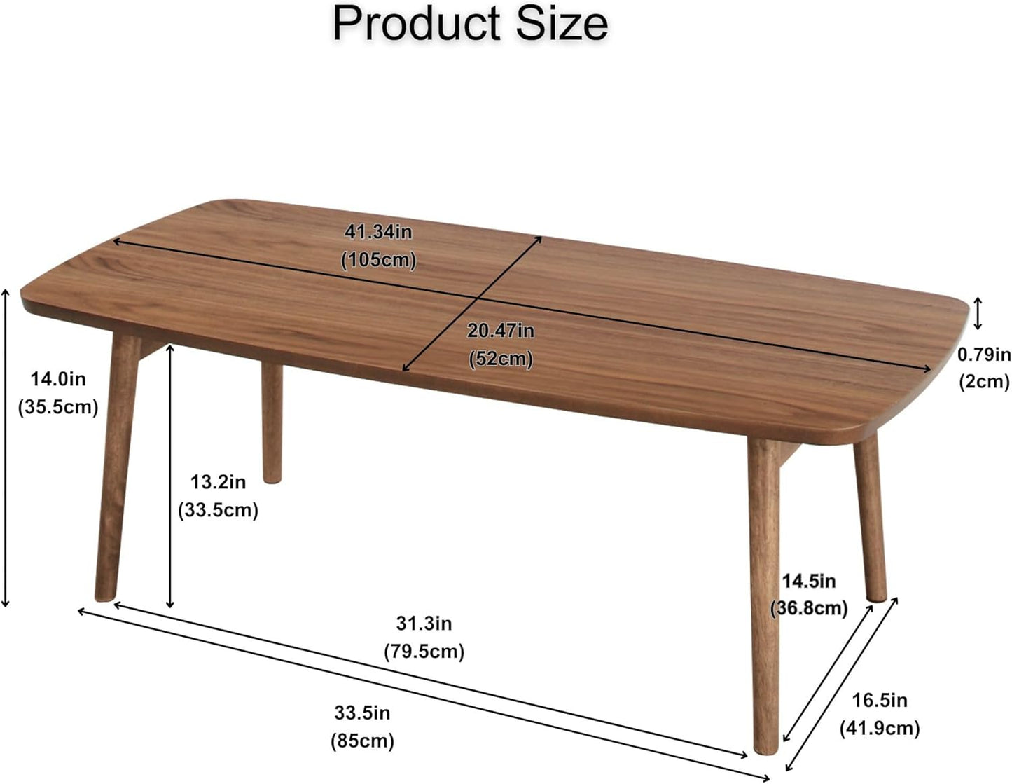 Folding Legs Table W41.3 X D20.5 X H14.0 Inches Natural Walnut and Rubber Wood Material Home and Living Coffee Table Walnut Wood Color TAC-229WAL