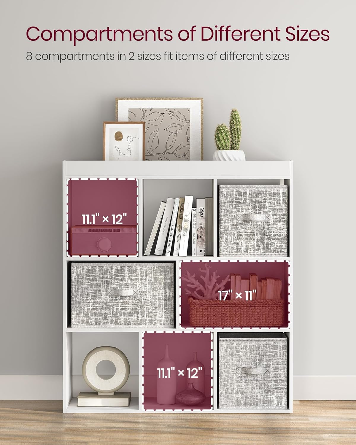Bookcase, Bookshelf with 7 Compartments, Freestanding Shelves and Cube Organizer, for Display in Living Room, Bedroom, and Home Office, White ULBC27WT