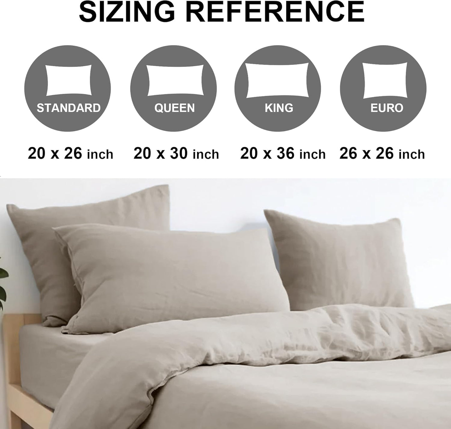 100% French Linen Pillow Cases King Size Set of 2, Luxury Washed Flax Pillow Covers with Zipper Closure - Breathable & Cooling for Hot Sleepers,20X36 Inches, Natural Linen
