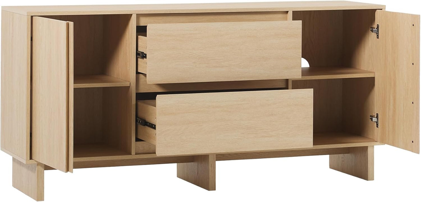 Modern Beveled 2-Door, 2-Drawer Sideboard, 63 Inch, Coastal Oak