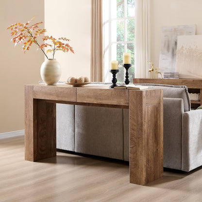 Modern Entryway Console Table, Sofa Table with Drawers, 63" Long Hall Table behind Couch, Thick Wood Design for Living Room, Hallway - Light Knotty Oak