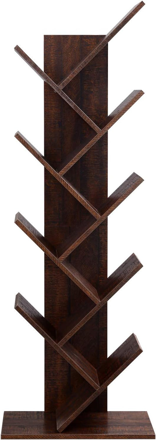 Tree Bookshelf, 9-Tier Bookcase, Large Bookshelf, Space-Saving Corner Shelf, Book Tree, Holds Books, Cds, Games, for Bedroom, Living Room, Home Office, Walnut Color ULBC11BY
